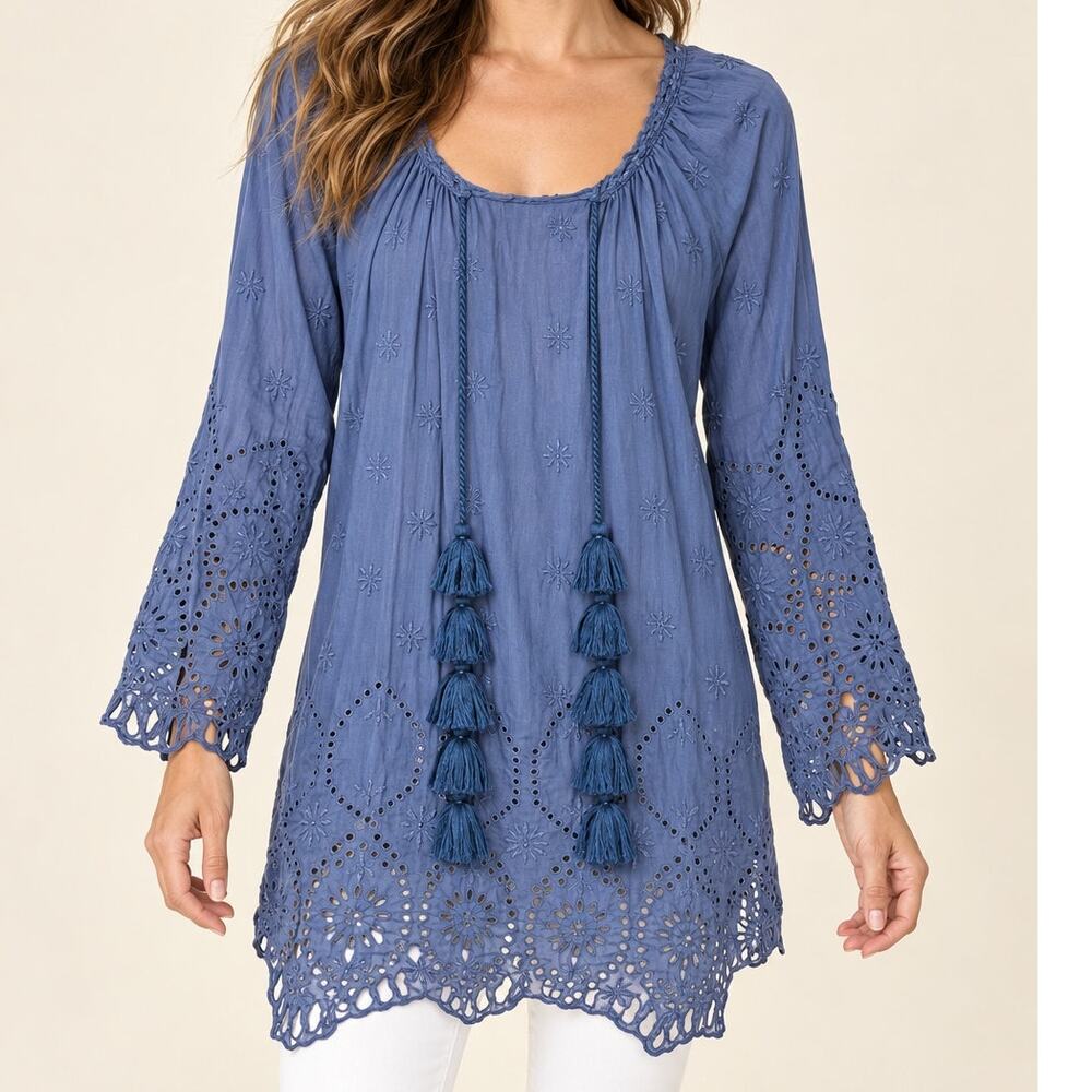 Johnny Was Jade Tunic Top with Long Tassels Sz. s